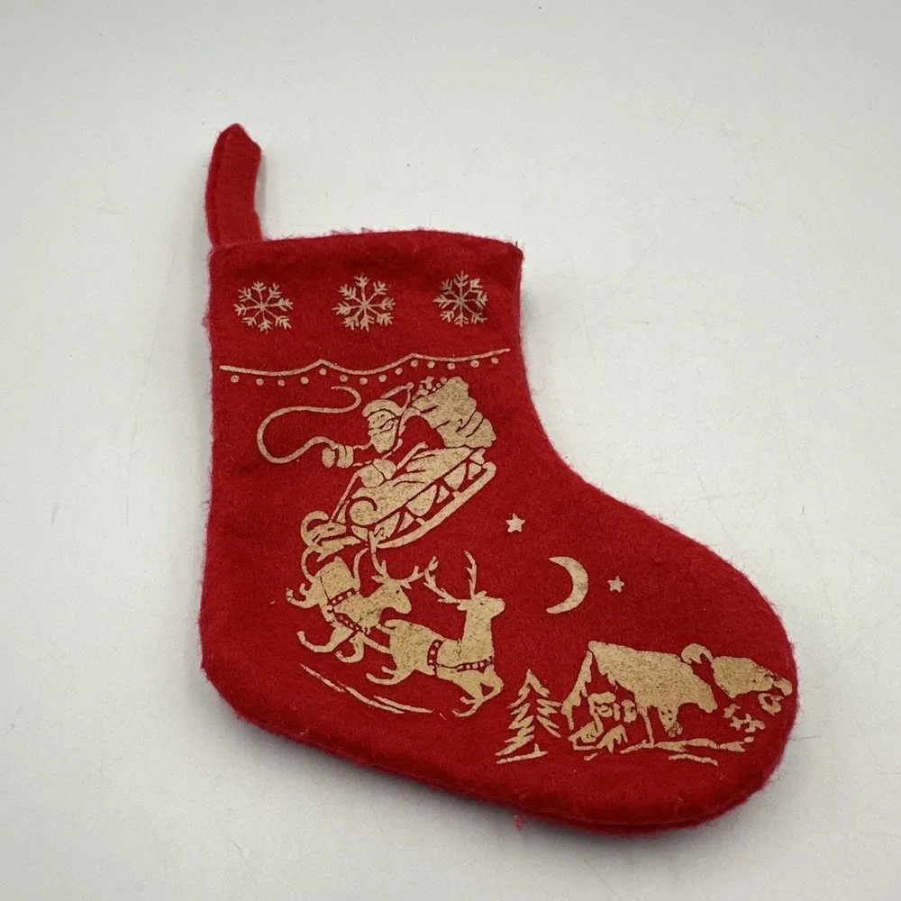 Vtg Style Red‎ Christmas stocking Small Santa Reindeer House Cracker Barrel 5